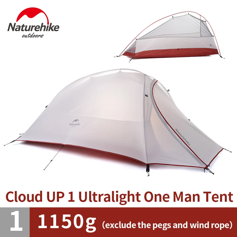 Naturehike Cloud Up Series 1 2 3 человек Сверхлегкий тент 20D силиконовый тент двухслойный Открытый Кемпинг туристический тент с бесплатным ковриком - Цвет: 1 Man 20D gray