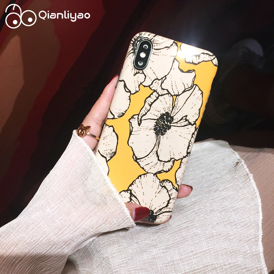 

Qianliyao For iPhone XR XS Max X 8 7 6 6S Plus Cases Flowers Glossy Soft IMD Fashion Phone Back Cover Coque Capa