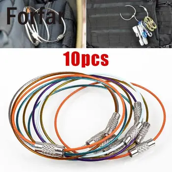 

Forfar 10PCS Stainless Steel Wire Keychain Cable Key Ring for Outdoor Hiking