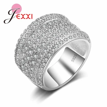 

Luxury Exquisite Top Quality Unisex Women 925 Sterling Silver Austrian Crystal Ring For Bridal Birthday Jewelry Gift