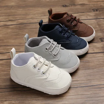 

Baby fashion children's PU baby shoes spring and autumn baby boy shoes solid color first walker lace-up sneakers