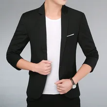 Мужской повседневный костюм, мужской модный приталенный однотонный пиджак на одной пуговице, деловой официальный Однотонный мужской пиджак
