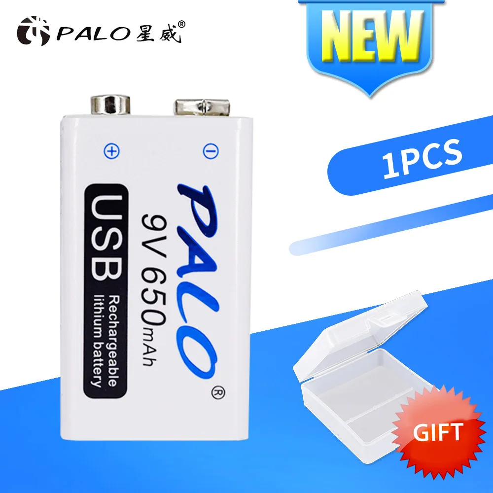 PALO micro USB 9V литиевая аккумуляторная батарея 650mAh 6F22 9V литий-ионная батарея для радиоуправляемого вертолета модель Микрофон Игрушка на батареях - Цвет: 1Pcs