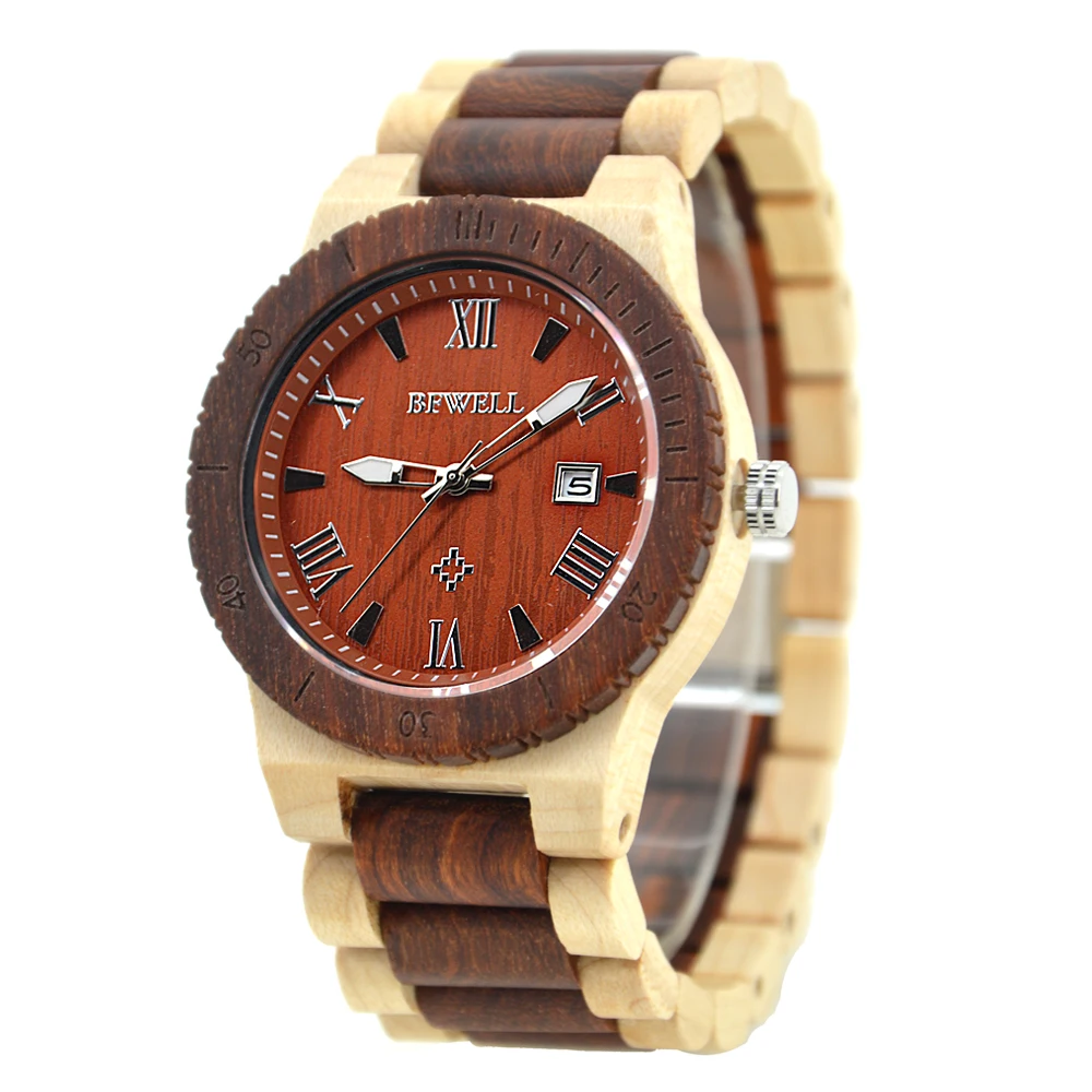 ФОТО BEWELL Top Luxury Brand Wood Quartz Watch for Man Waterproof Fashion Casual Wristwatch Relogio Masculino Paper 109B