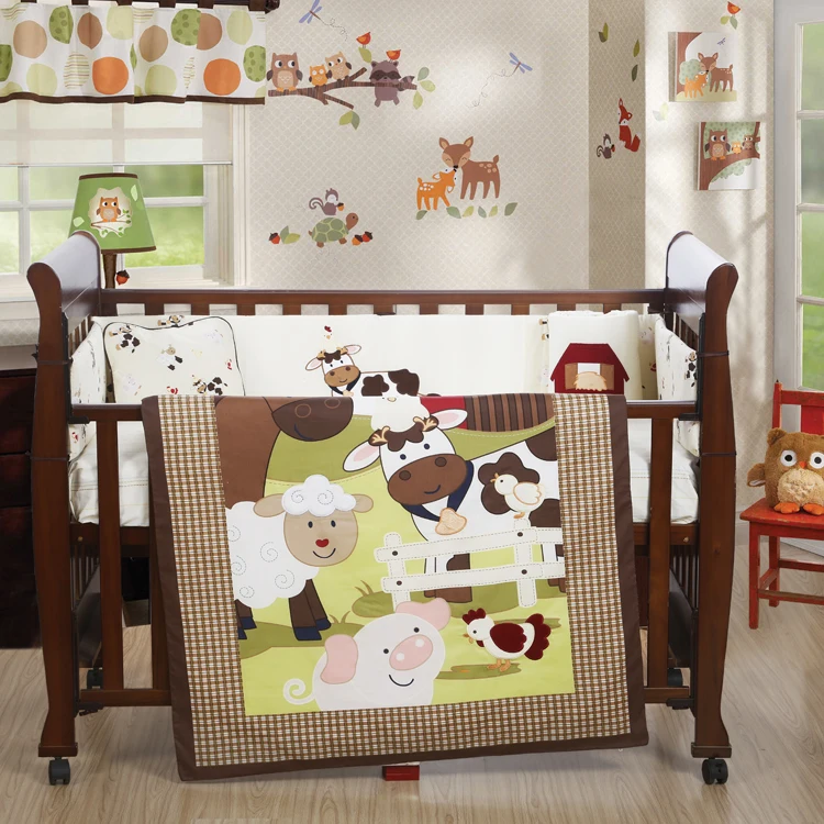 

4PCS embroidery Cotton Crib Baby Bedding Set Nursery Bedding Sets Free Shipping,include(bumper+duvet+sheet+pillow)