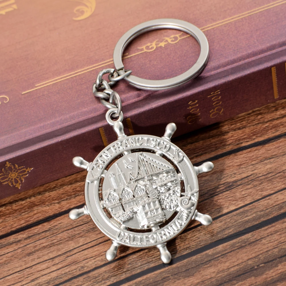 

Vicney Rudder Key Chain San Francisco Keychain US Travel Souvenir Gift For Friend Silver Color Key Ring For Key