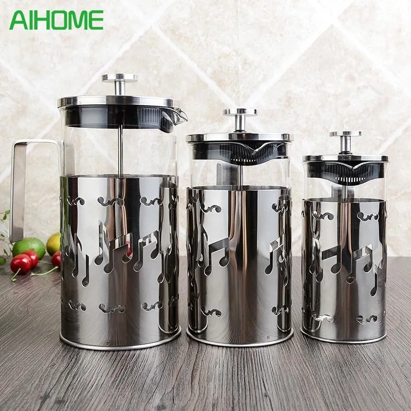 

Novelty Music Note Pattern Stainless Steel Pyrex Glass Kettle French Press Style Home Tea Coffee Pot Maker Filter 350/600/1000ml