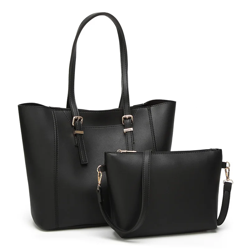 Elegant Handbag Set PU Leather Shoulder Bucket Bag Zipper Large ...