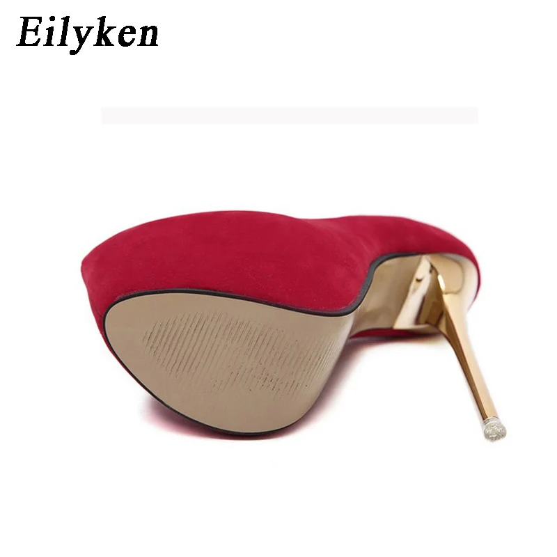 Eilyken Sexy Wedding Women Fetish Shoes Concise Woman Pumps Latform Very High Heel Stripper Flock Pumps 16 cm