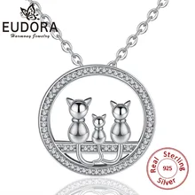Юдора уникальный 925 Серебряный кулон с милым котом CZ семья три ожерелье с котом для женщин Fine 925 ювелирные изделия из серебра подарок CYD390