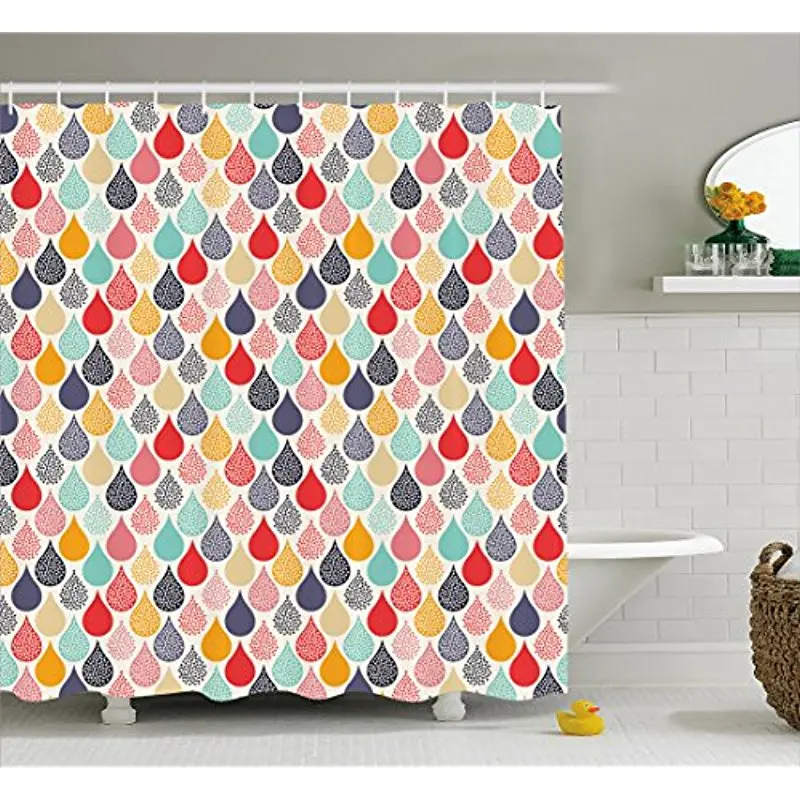 

Vixm Geometric Shower Curtain Raindrops Doodle Style Cute Creative Leaf Shaped Colorful Girls Kids Baby Fabric Bath Curtains