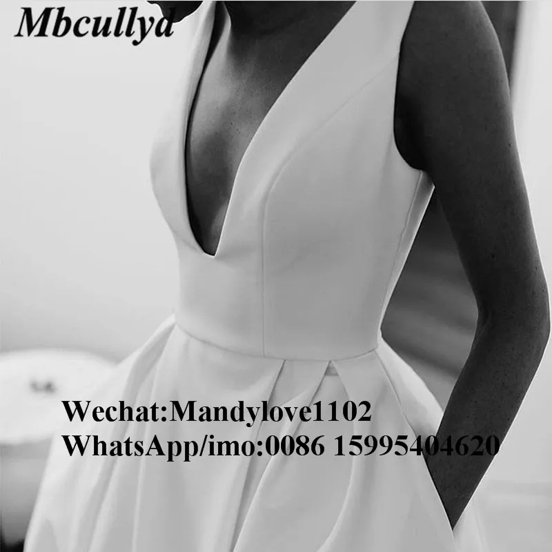 Mbcullyd сексуальные атласные свадебные платья с v-образным вырезом и карманом, роскошные атласные платья для невесты с высоким разрезом, Boho, пляжные платья, vestido de noiva