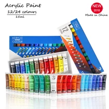 Ensemble de peinture acrylique, 12/24 couleurs, 15ML, pour tissu, vêtements, verre, dessin, peinture pour enfants, fournitures d'art imperméables