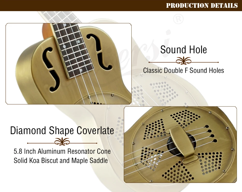 Aiersi бренд Китай 24 дюйма концертный F отверстие Латунный Колокольчик для тела резонатор укулеле