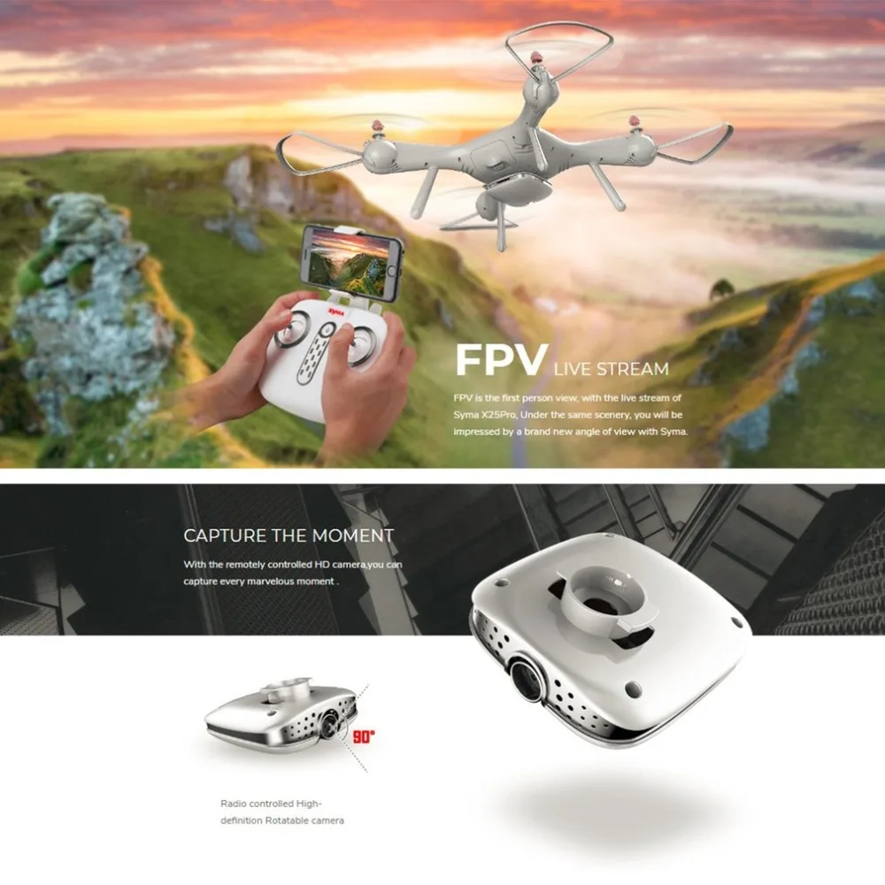 Syma X25PRO 2,4G gps позиционирование FPV RC Дрон Квадрокоптер с 720 P HD Wi-Fi регулируемая камера высота удерживайте Следуйте за мной подарки