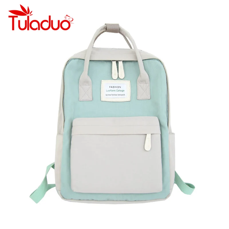 Mochilas de lona calientes para mujer, mochilas escolares impermeables de Color caramelo para adolescentes, mochilas para ordenador portátil, mochila de retazos, nuevo 2019 Mochilas de lona calientes para mujer, mochilas escolares impermeables de Color caramelo para adolescentes, mochilas para ordenador portátil, mochila de retazos, nuevo 2019