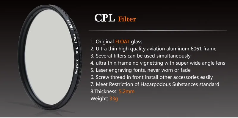 KnightX FLD UV CPL поляризационный фильтр для объектива камеры ND Star gnd для canon eos sony nikon 400d 49 мм 52 мм 58 мм 62 мм 67 мм 72 мм 77 мм