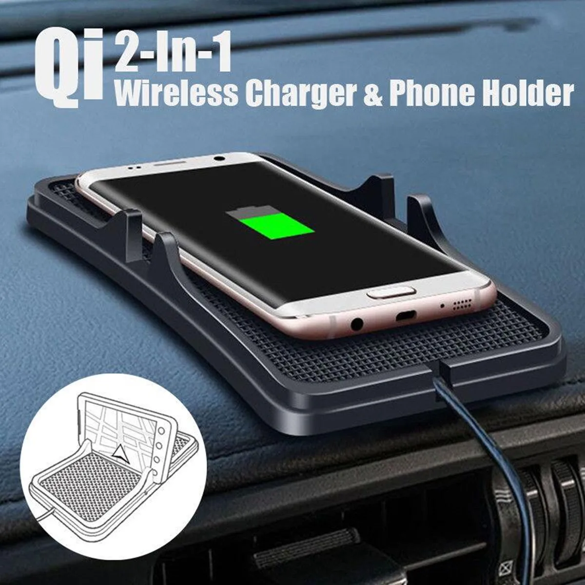 Qi Wireless Car Charger Pad Mat Fast Charging Dock Station HUD Car Dashboard Holder Mount Non-Slip Pad Mat For iPhone XR XS MAS
