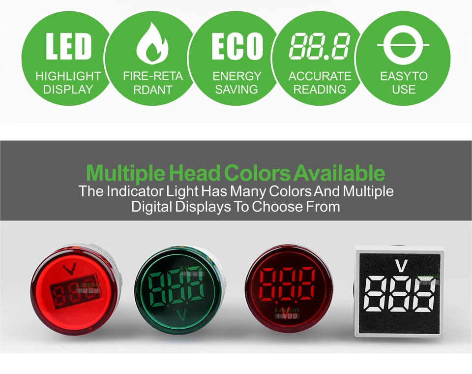 22 мм светодиодный цифровой дисплей Вольтметр с AC 60-500 В DC6-100V Индикатор сигнальная лампа вольтметр с подсветкой тестер с красным синим зеленым