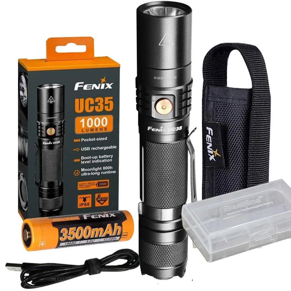 

Fenix UC35 V2.0 2018 Upgrade 1000 Lumen Rechargeable Tactical Flashlight with 3500mAh Battery,Holster, USB Charging Cable