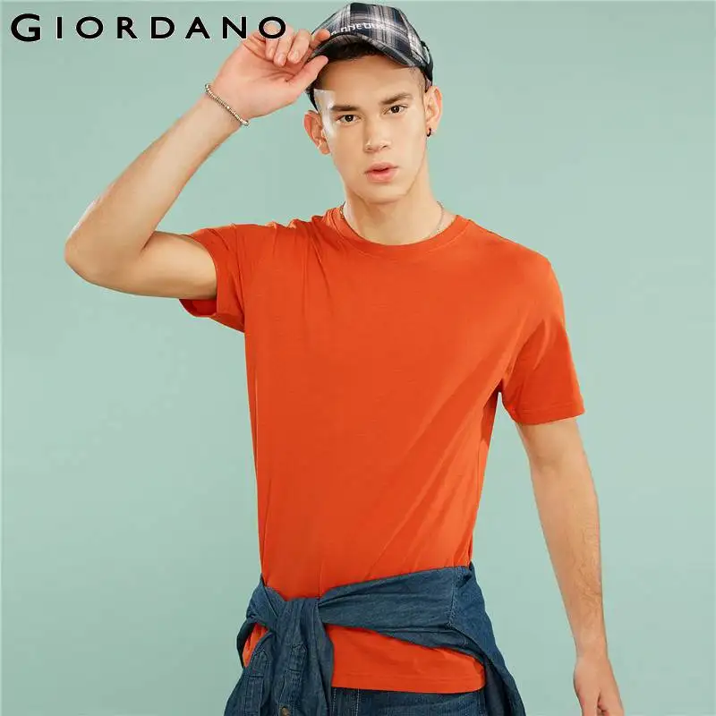 

Giordano Men T Shirt Men Solid Color Slim Fit Cutting Cotton Tees Men Ribbed Round Neck Short Sleeve Camisetas Men Multi Colors