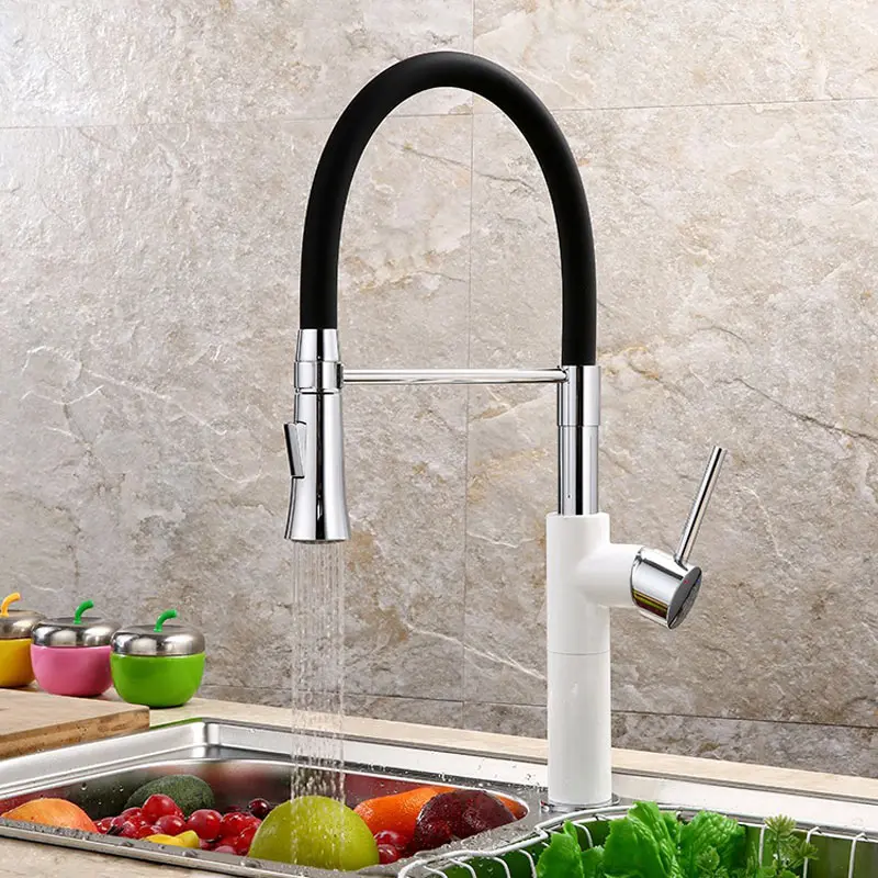 

European-style kitchen faucet electroplating spring sink faucet hot and cold water pull out tap restoring ancient ways mixer