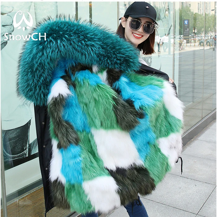Cheap 2018 new fashion women luxurious Large raccoon fur collar hooded coat warm Fox fur liner parkas long winter jacket F939 12