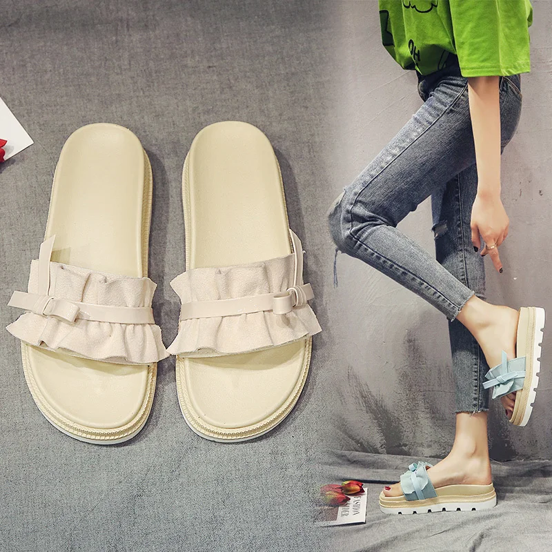 

2019 Summer Women Fashion High Heels Slippers Cloth Sandals Handmade Shoes Outside Casual Flip Flop With Embroider Female Shoes