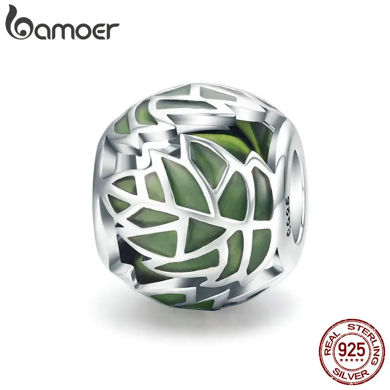 BAMOER Authentic 925 Sterling Silver Tree of Life Tree Leaves Green Enamel Beads fit Charm Bracelet for Women DIY Jewelry SCC524 BAMOER Authentic 925 Sterling Silver Tree of Life Tree Leaves Green Enamel Beads fit Charm Bracelet for Women DIY Jewelry SCC524
