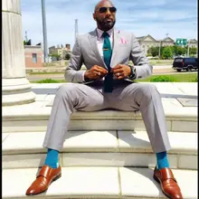 Новое поступление Летний стиль шерсть классический серый 2 шт. две кнопки с Нотч Slim Fit итальянские костюмы для мужчин