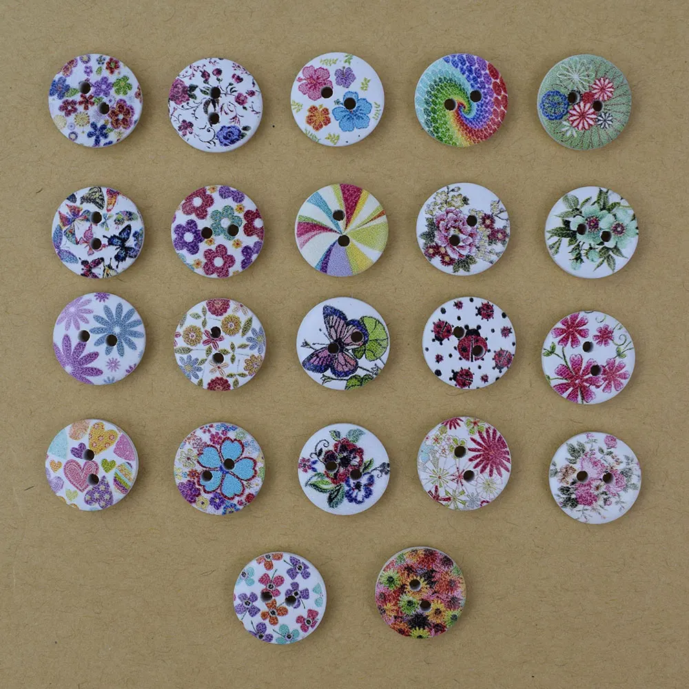 

100PCS Colorful Wooden Button Mixed 2 Hole Flower Natural Sewing Children Buttons for Scrapbooking Clothes Accessories