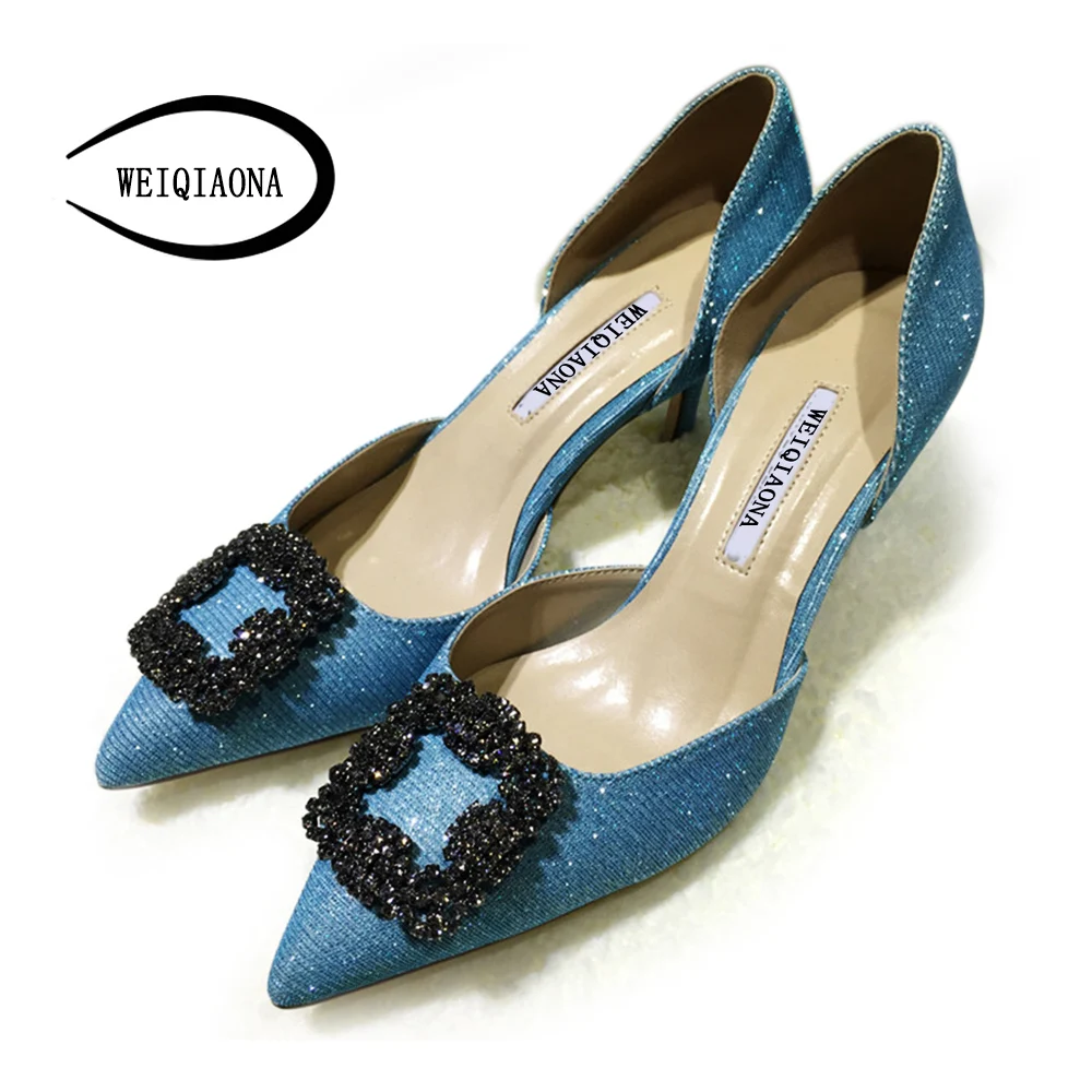 

WEIQIAONA 2019 New Brand Design Women shoes Luxury Crystal Elegant Pointed Toe High Heels Party Shoes Ladies Shoes Dress Shoes