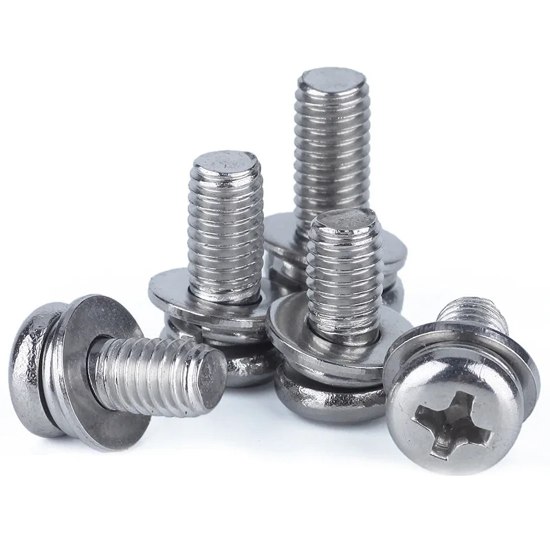 M2-M6 Nickel Plated Round Head Phillips Three Combination Screw With Washer 