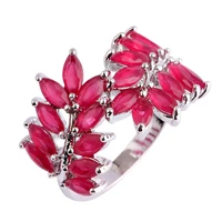 New Women Rings Unique Delicate Olive Branch Ruby  Silver Ring Size 7 8 9 10 Free Shipping Wholesale Gift