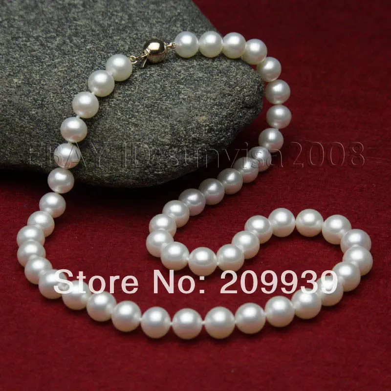 

huij 003162 AAA lovely 11-12mm white fresh water pearls necklace 18" 14kt