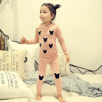 

autumn spring kids girls pajamas baby o-neck long sleeve cotton cute cartoon printed t shirt and pants 2pcs clothing set 2-6T
