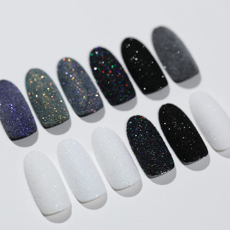 

2g Shimmer Nail Powder Black White Hair Wool Pigment Holographic Shining Nail Art Decoration Sugar Glitter Dust Tips