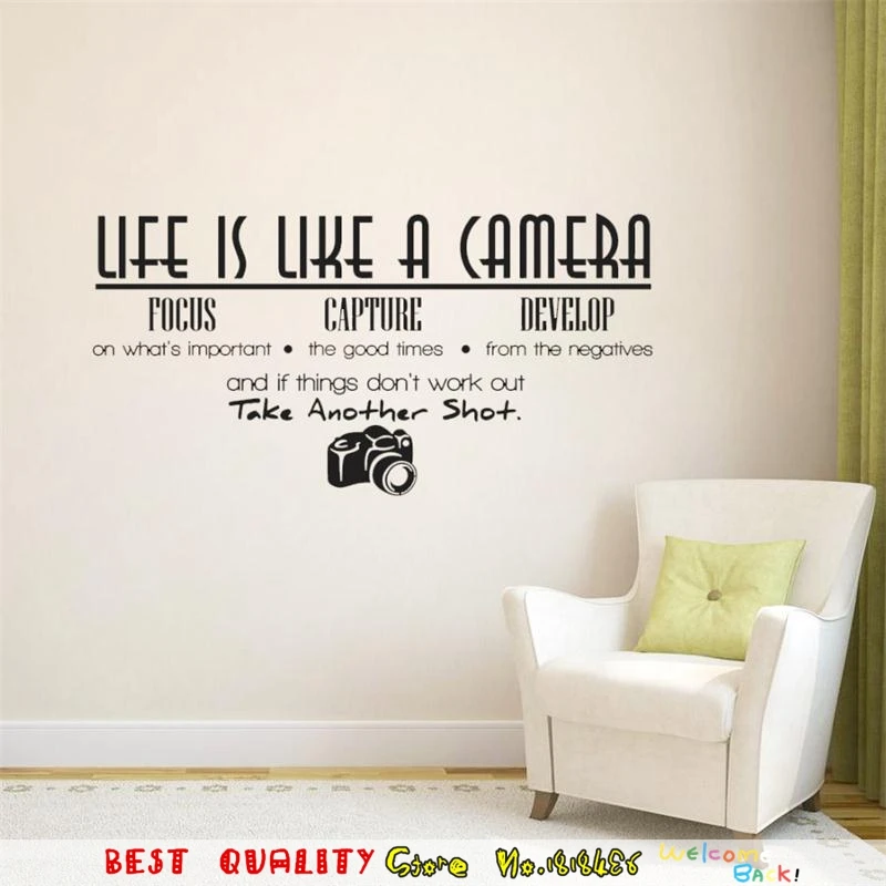 hot letter designs wall stickers life is a camera quote wall decals paste home decoration photograph