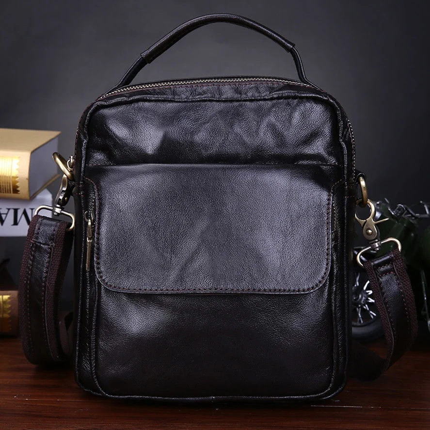 

New HIGH QUALITY men messenger bags genuine Leather Shoulder Bag brand black