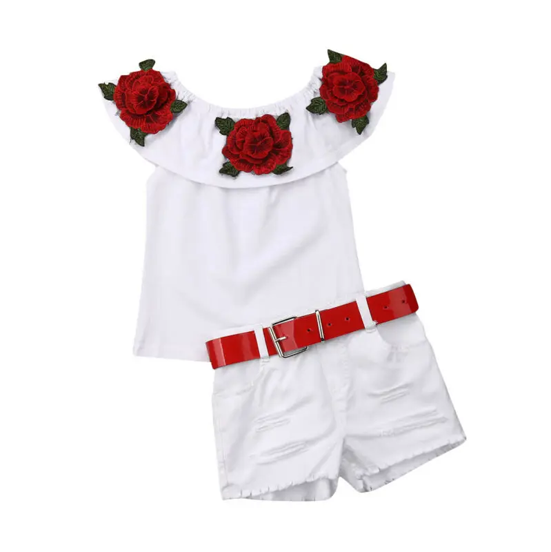 

kids girl clothes princess fashion flower tops short sleeve t shirts pants toddler girls clothes set 2pcs 1-7T