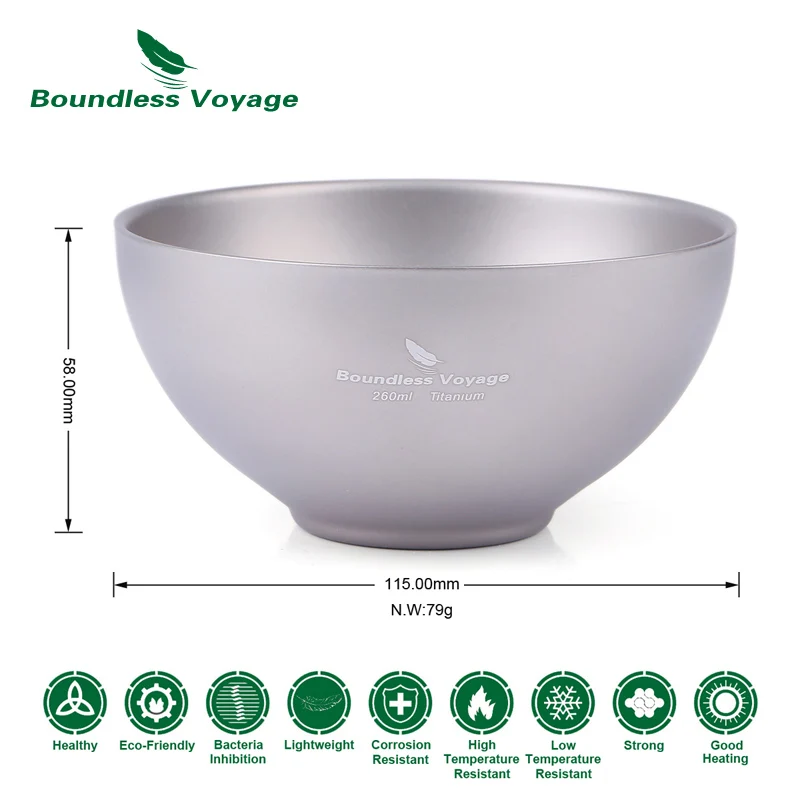 Boundless Voyage Camping Titanium de doble pared Bowl al aire libre mochilero tazón 79,1G Ti1537B