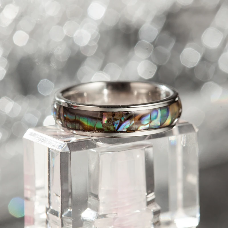 Новые модные кольца из нержавеющей стали с радужной рифленой вставкой в виде абалона для женщин, кольца из вольфрама в виде ракушки абалона, обручальное кольцо