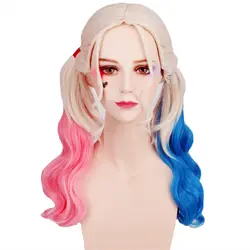 Feibin Косплэй Harley парик Синтетический волнистые розовый зеленый волос Полный глава 18 дюйм(ов)