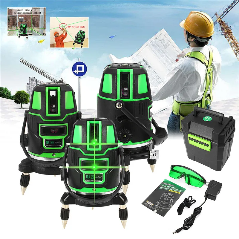 

2/3/5 Cross Lines Indoor/Outdoor Green Laser Level Self-Leveling 360 Rotary Measure Tool Set US Plug Radius Alternating Direct