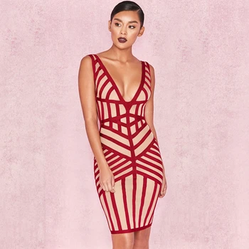 

New Elegant 2018 Fashion Patchwork Geometric Bandage Dress Sleeveless Sexy Backless Chic Summer Celebrity Party Vestidos Dresses