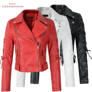 New Arrival 2021 brand Winter Autumn Motorcycle leather jackets red leather jacket women leather coat slim PU jacket Leather tanie i dobre opinie CN(Origin) Spring Autumn zipper Tassel Spliced Ruched Zippers Pockets Sashes Rivet Casual Regular Full Leather Suede Faux Leather
