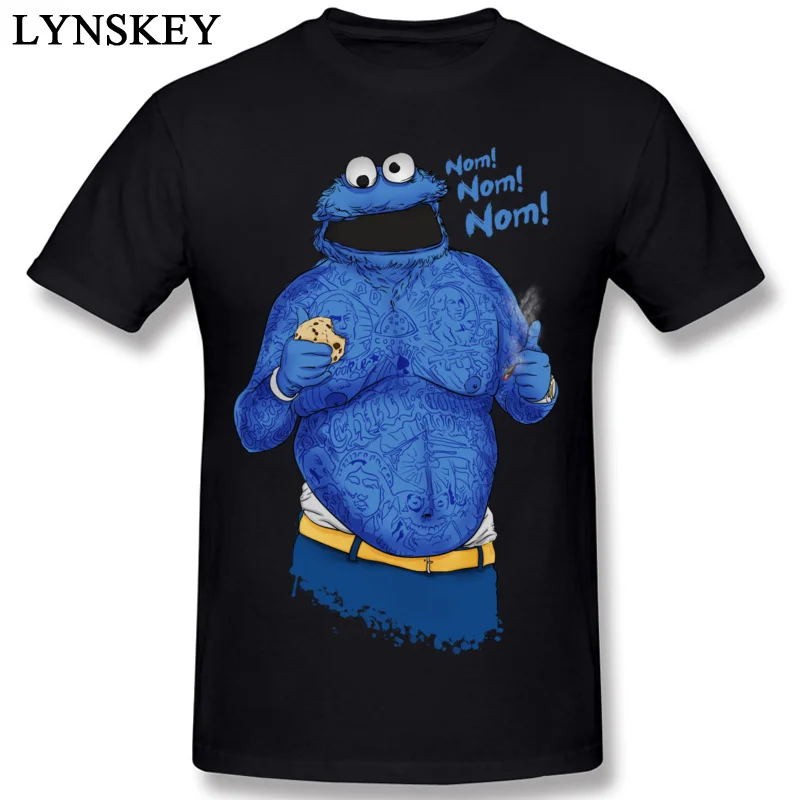Nom Nom Biscuit Monster Black T shirt Funny Men Clothing Summer Cotton