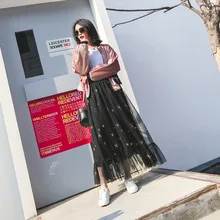 Весенне-летние юбки женские с принтом звезды черные сетчатые Модные женские плиссированные юбки