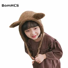 BomHCS ручной вязки Детские Зимние теплые наушники для девочек шапка Милая Шапка-бини