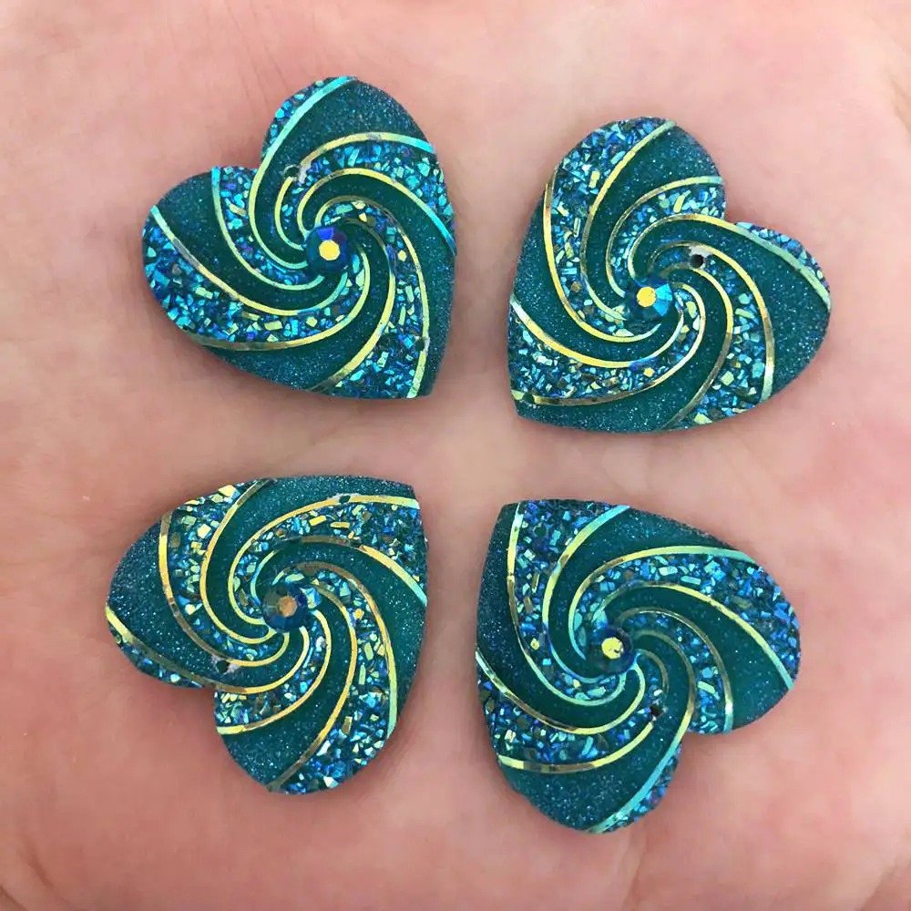 12pcs AB Resin 25mm Heart Cyclone Flatback Rhinestone 2 Hole Wedding DIY Buttons F359*2 | Дом и сад
